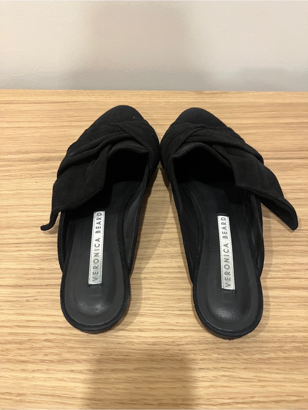 Veronica Beard Black Suede Knotted Pointed Mules - Picture 4 of 5